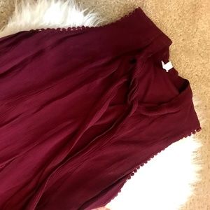 Burgundy Babydoll Dress w/ Lace Detail